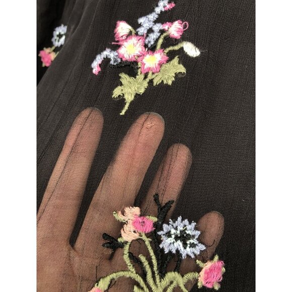 Sundance Women Fleur Flare Floral Embroidered Blouse M Black Professional Church - Picture 8 of 10